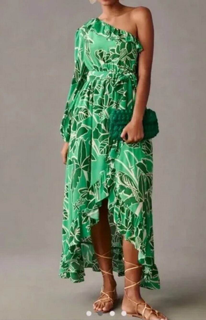 Farm Rio Printed One-Shoulder Ruffle Dress Size L